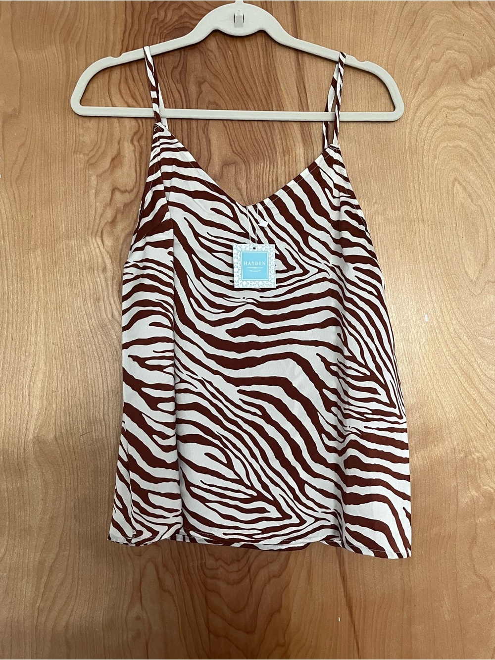 Hayden Brown & Cream Zebra-Print Spaghetti Strap Tank